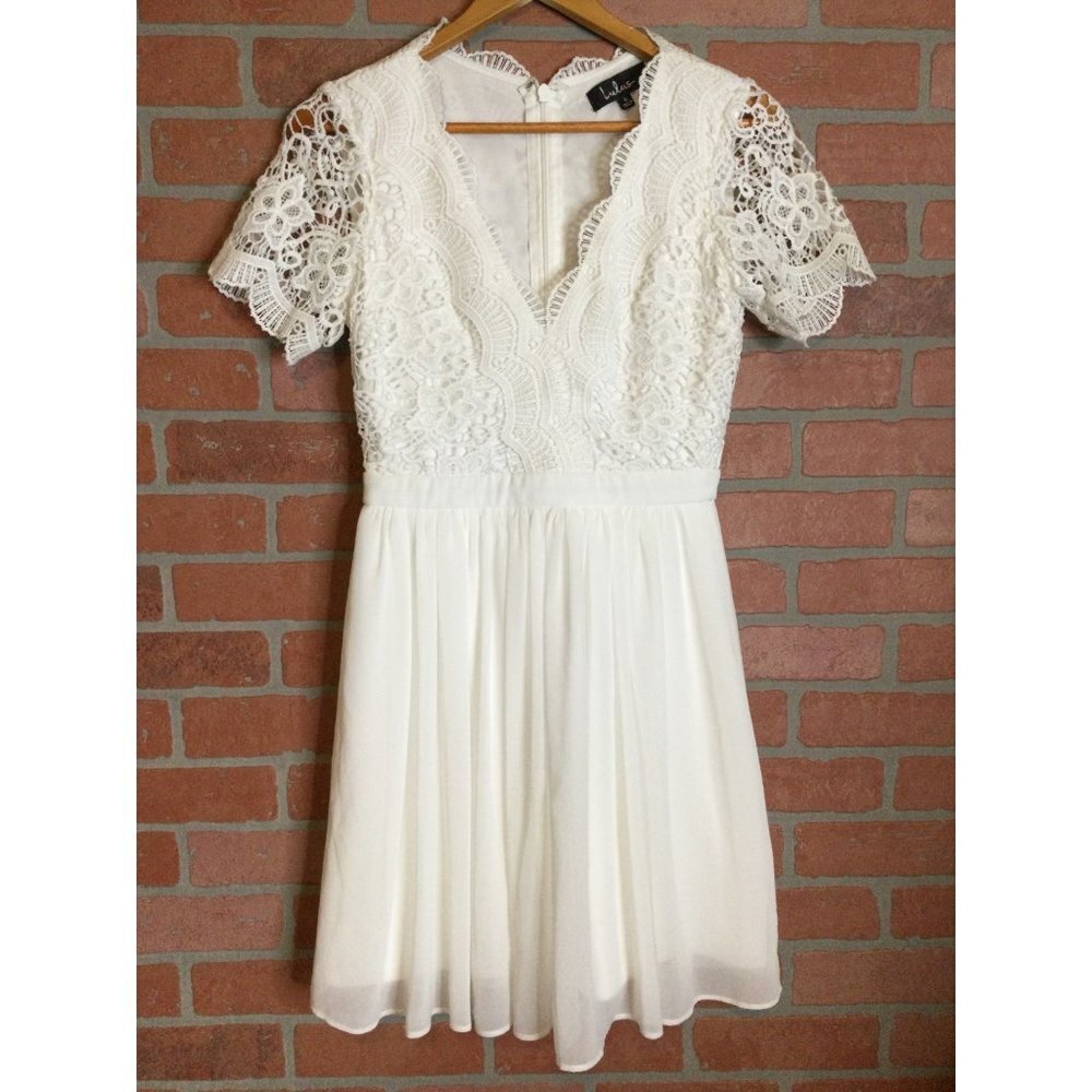 Lulus Women's Disguise Lace Skater Mini Dress Short Sleeve White Size Small